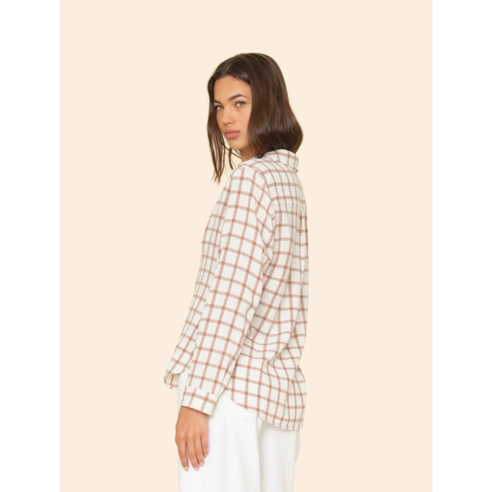 Xirena McKenzie Windowpane Cream Clay Check Cotton Gauze L/S Top Medium EUC